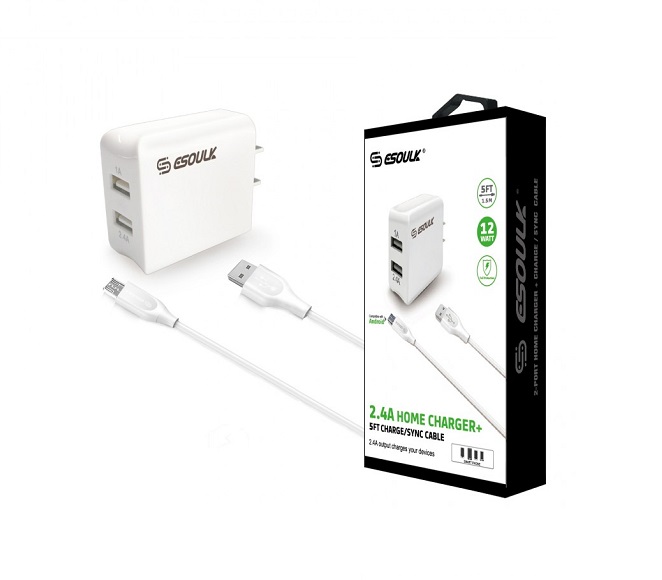 HOME ADAPTER COMBO MICRO USB 5FT WHITE ESOULK